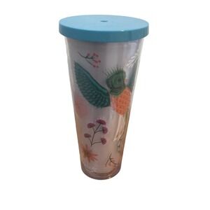 Starbucks Blue Quetzal Bird Floral Venti Cup 24oz Cold Tumbler 2017 No Straw